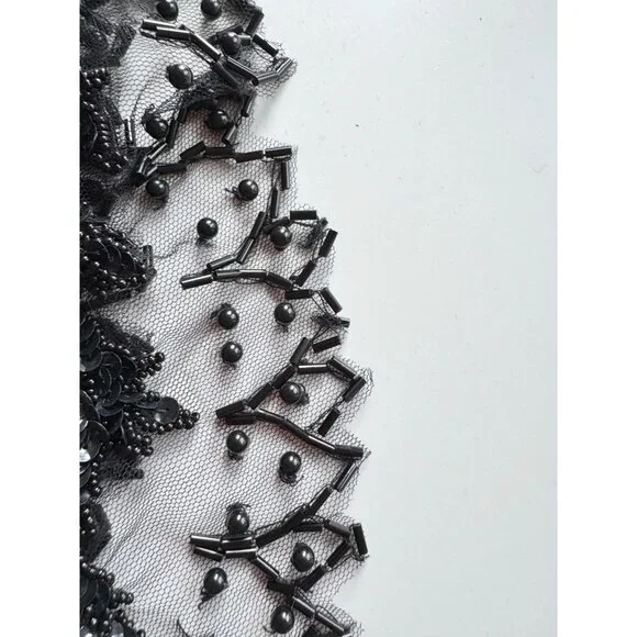 Vintage Black Beaded Sequin Embroidered Tulle Collar - Picture 11 of 14